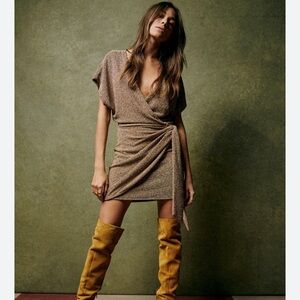 Sézane KEREN dress in gold/bronze shimmer size XS